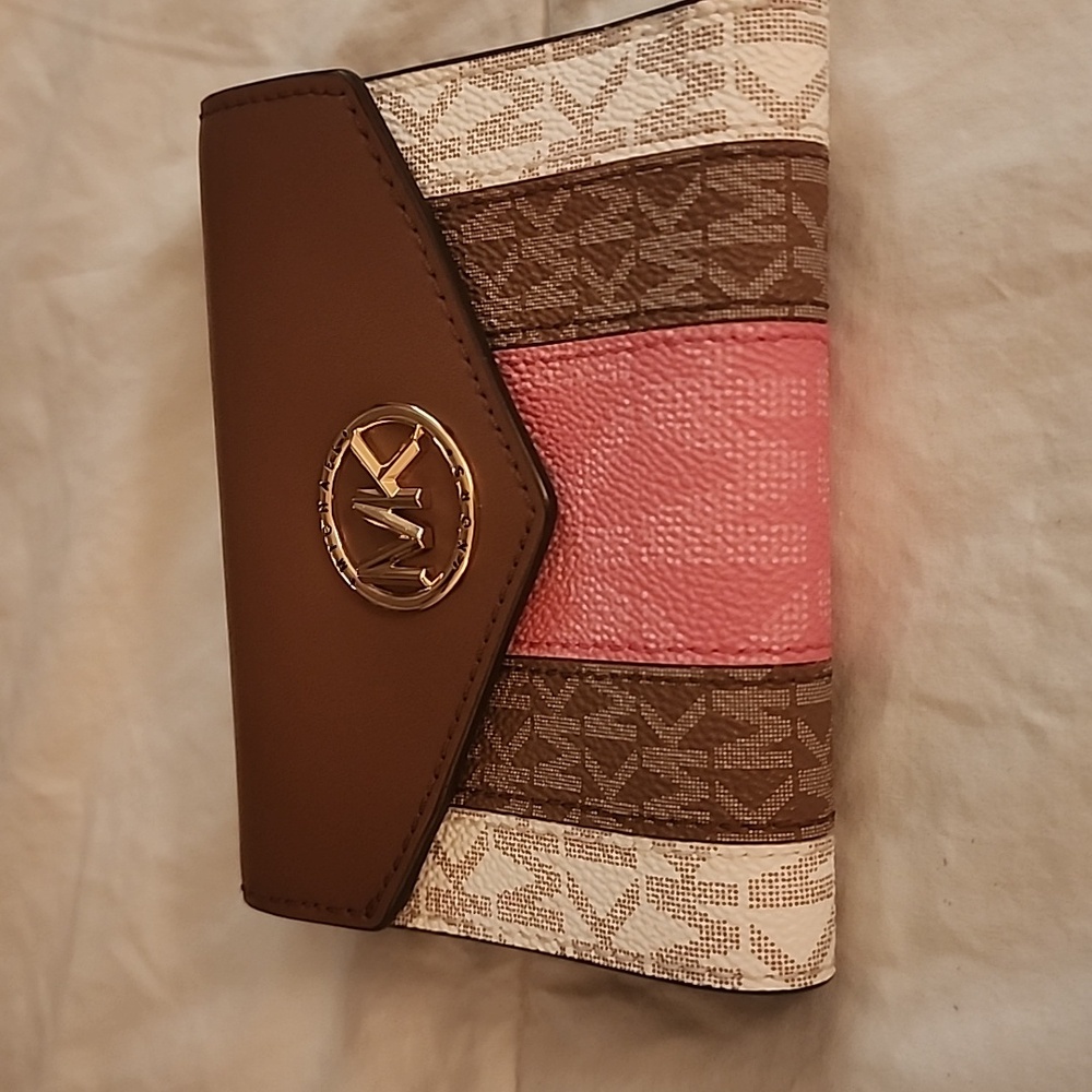 Michael Kors Crossbody Bag Set Brown and Pink Monogram and Leather Trim - Picture 7 of 8